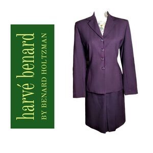 Harvé Bernard Plum 4 Button Blazer Professional Business Evening Skirt Suit